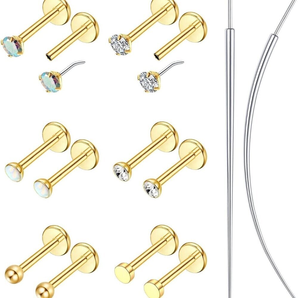 Hypoallergenic Stainless Steel Flat Back Earrings 12pcs for Men Women Jewelry